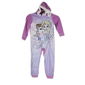 Disney Frozen Girls One Piece Zip Up Hooded Pajamas Costume Size 4 NWT $42